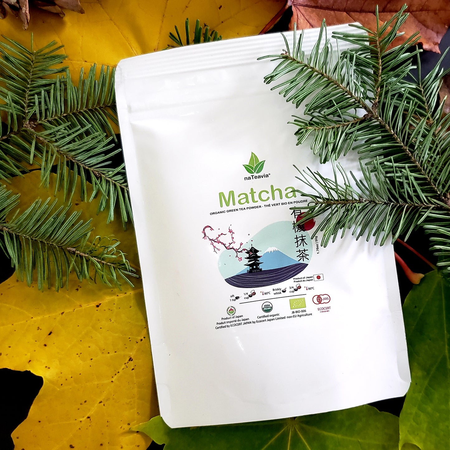 Poudre de matcha biologique japonaise – Qualité supérieure, finement moulue, onctueuse et riche en umami | Origine Uji Kyoto, 50 g – Nateavia
