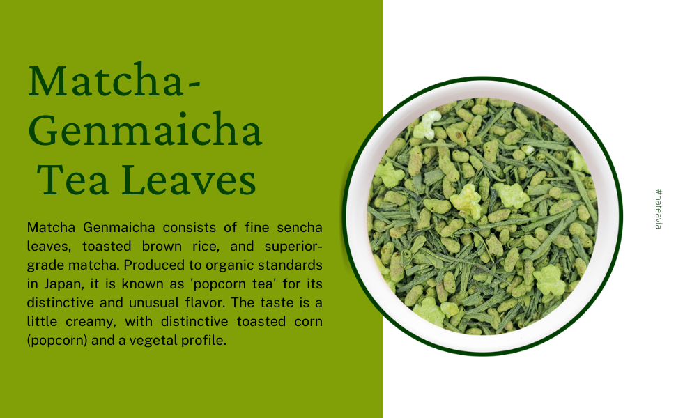 Nateavia Matcha Genmaicha - Feuilles fines de sencha japonais bio, riz brun grillé et Matcha - Goût crémeux - Origine japonaise authentique - 80g