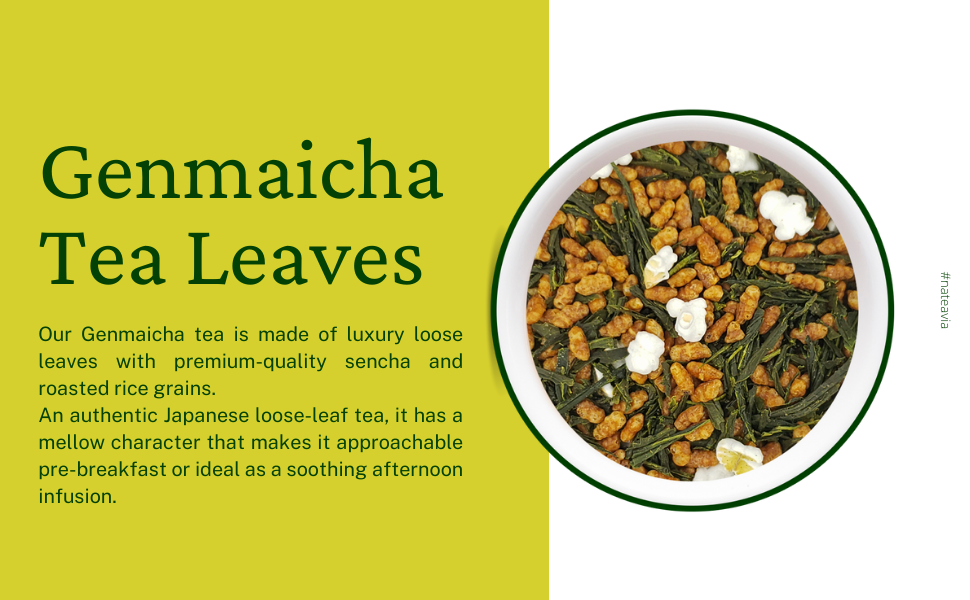 Nateavia Genmaicha - Sencha japonais biologique et riz brun grillé - Goût léger - Origine japonaise authentique - 80g