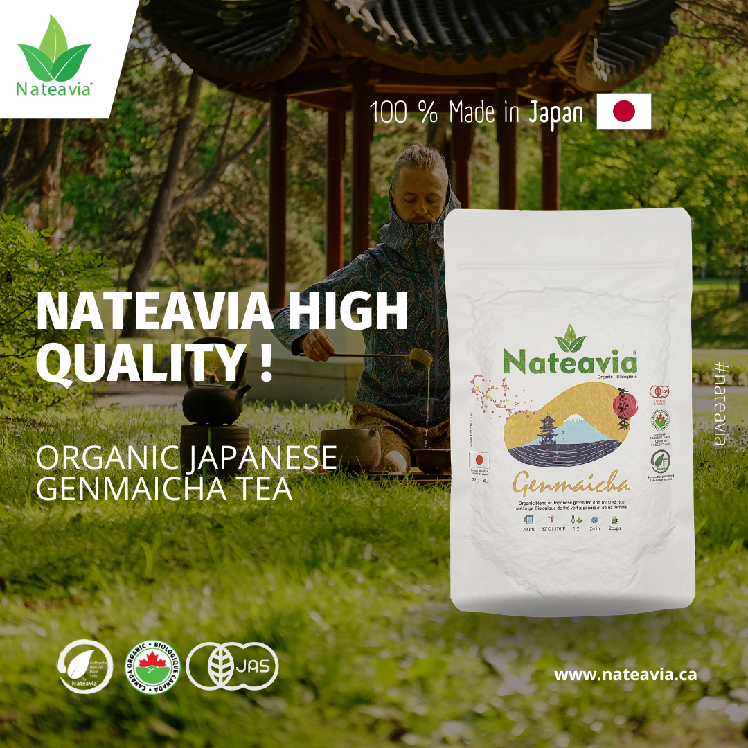 Nateavia Genmaicha - Sencha japonais biologique et riz brun grillé - Goût léger - Origine japonaise authentique - 80g