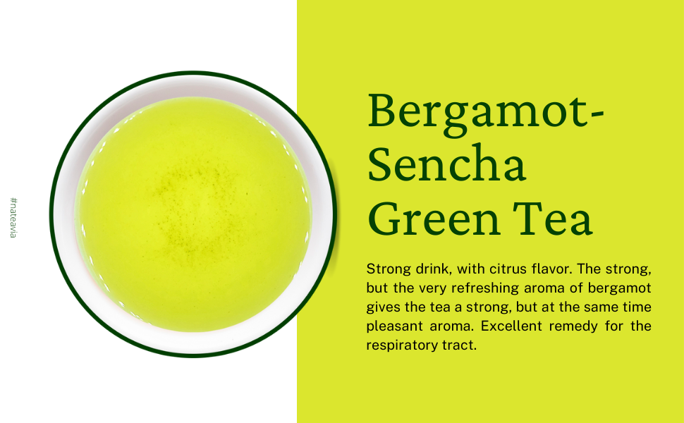 Nateavia Sencha à la bergamote - Thé vert japonais en feuilles bio à la bergamote - First Flush - Origine japonaise authentique, de Shizuoka - 50g