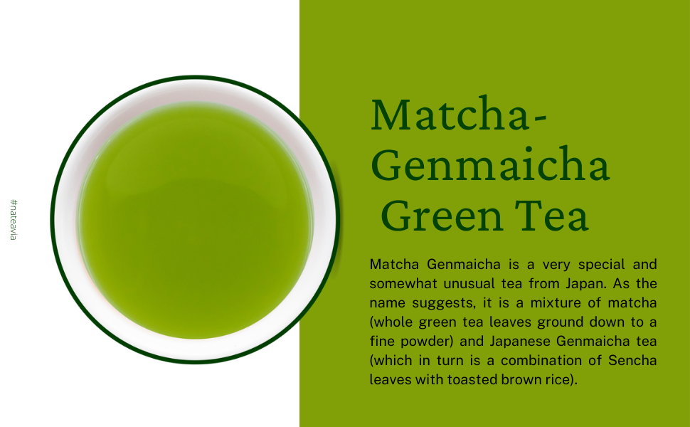 Nateavia Matcha Genmaicha - Feuilles fines de sencha japonais bio, riz brun grillé et Matcha - Goût crémeux - Origine japonaise authentique - 80g