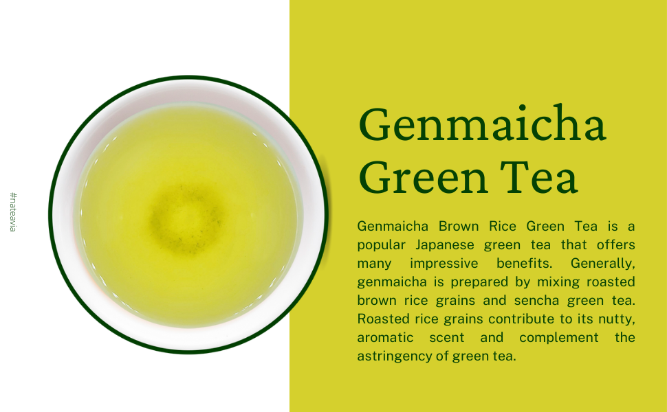 Nateavia Genmaicha - Sencha japonais biologique et riz brun grillé - Goût léger - Origine japonaise authentique - 80g