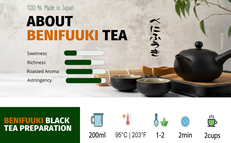Nateavia Benifuuki - Té negro japonés orgánico de primera calidad en hojas sueltas - Sabor suave y ligero - Origen japonés auténtico, de Shizuoka - 50 g