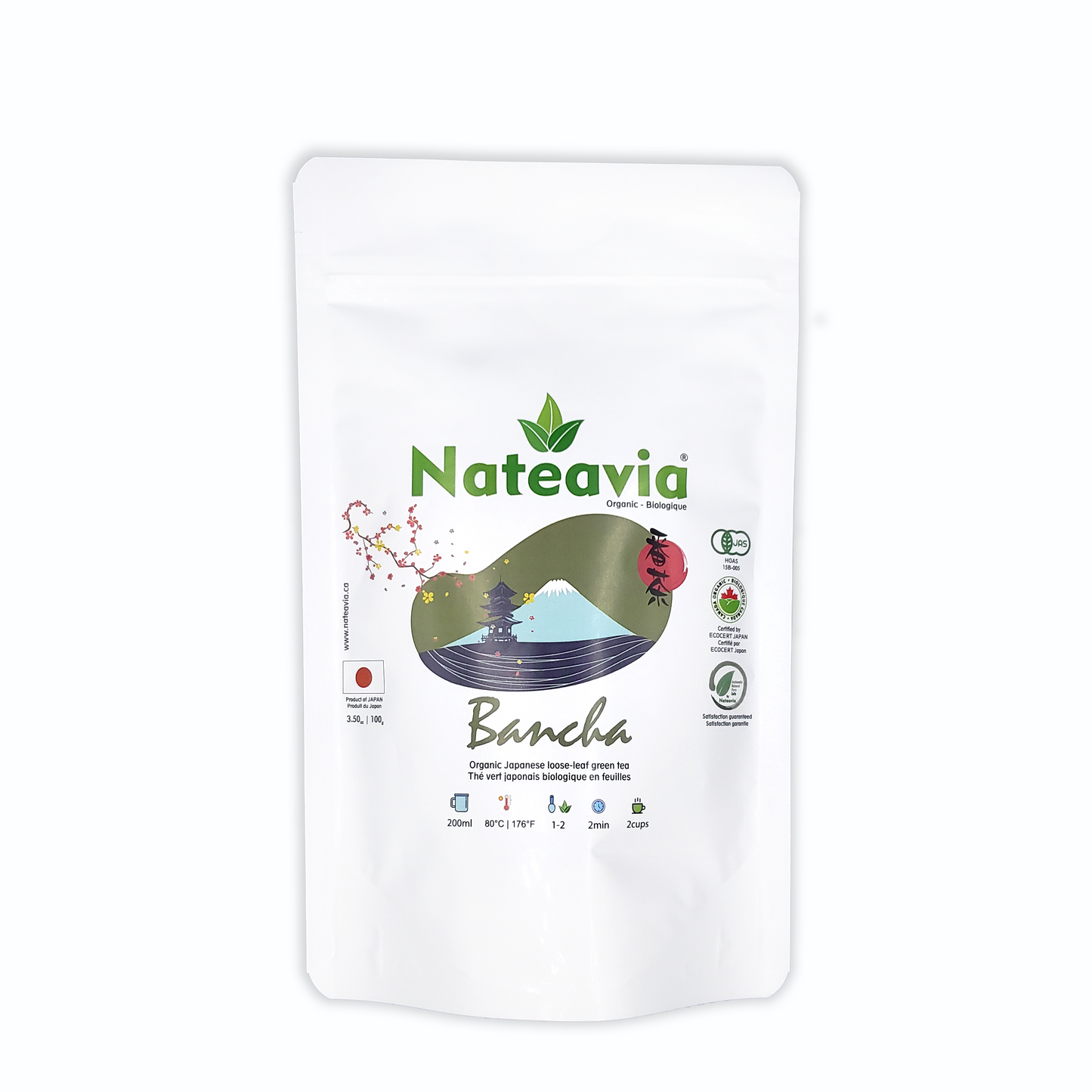 Thé Bancha japonais bio – Thé vert en vrac de Kagoshima | Deuxième récolte, goût léger, faible en caféine, 100 g – Nateavia