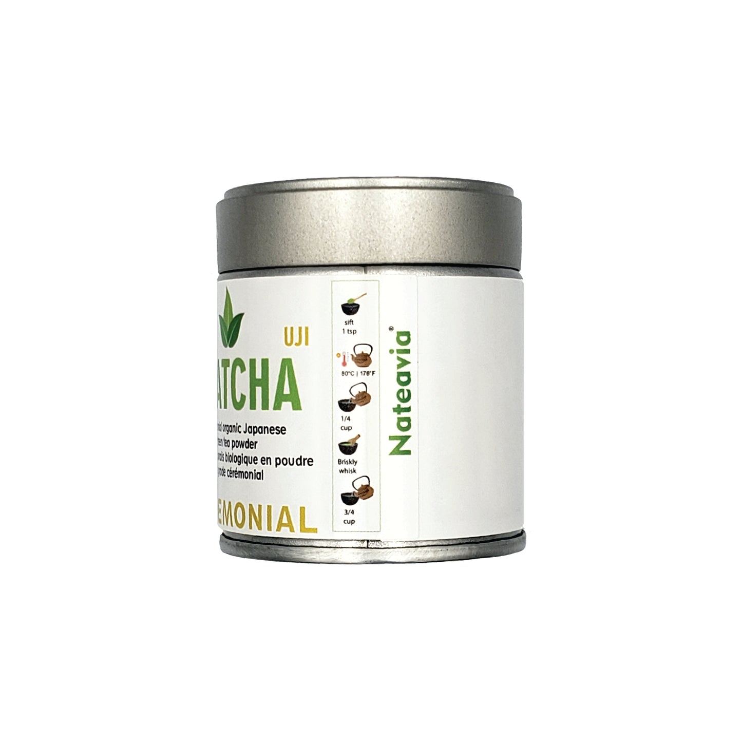 Nateavia Matcha - Té verde japonés Matcha en polvo, orgánico, de grado ceremonial, sin azúcar, de fácil preparación, auténtico té japonés, Uji-Kyoto, 40 g