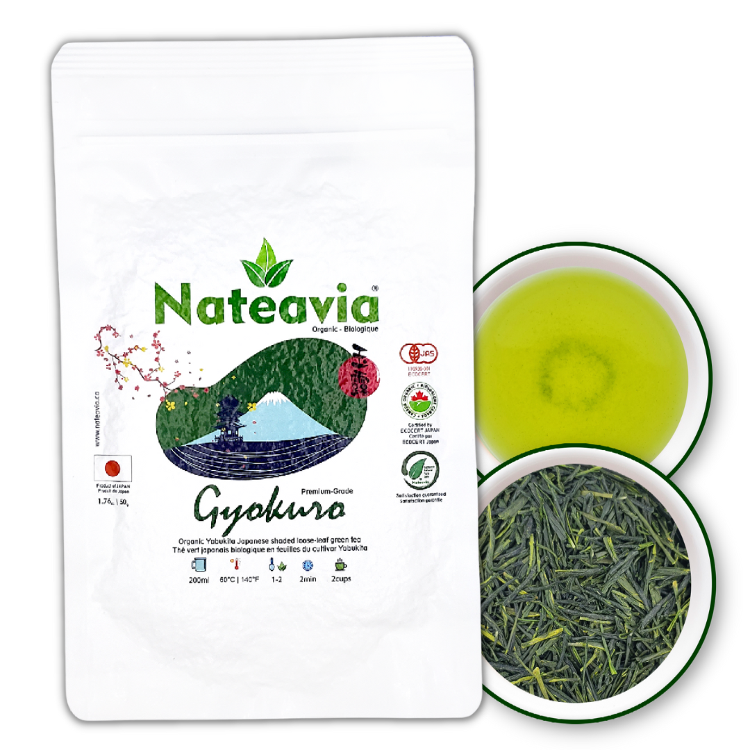 Thé Gyokuro japonais bio – Thé vert en vrac de Shizuoka | Cultivar Yabukita, goût onctueux, qualité supérieure, 50 g – Nateavia