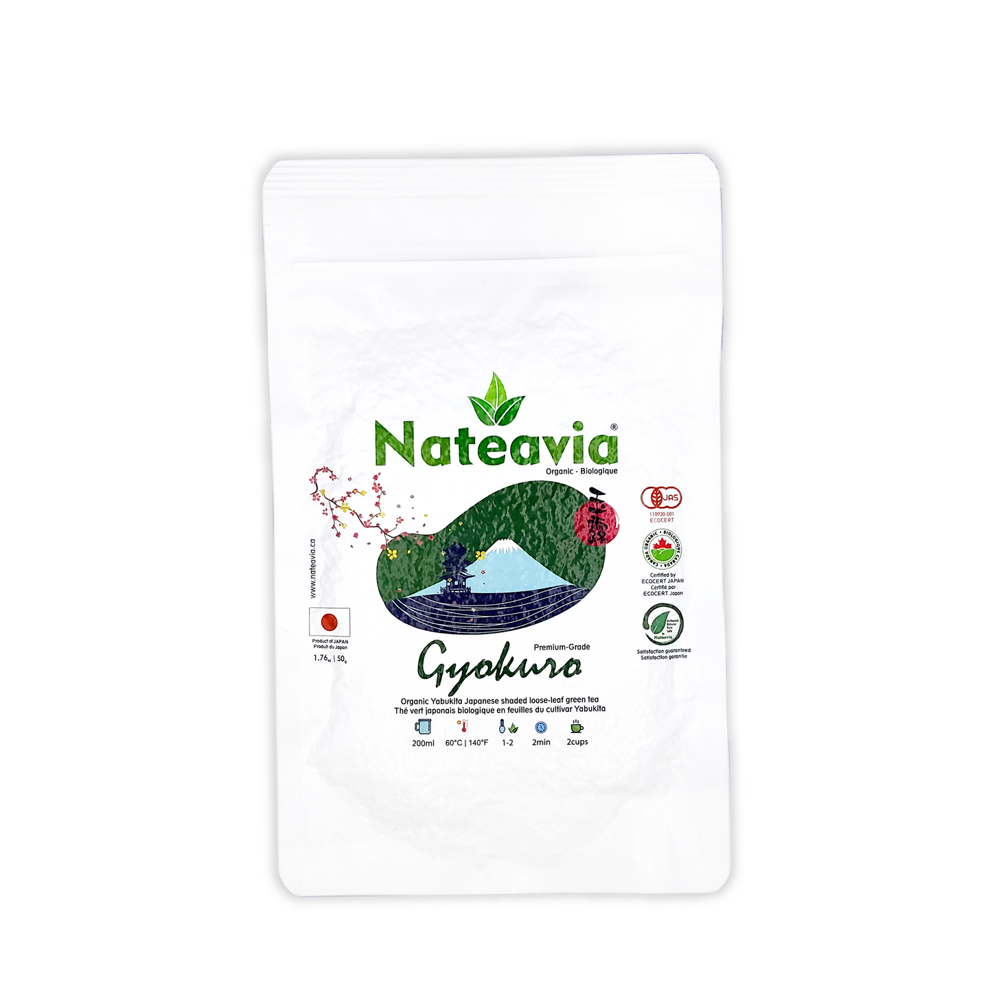 Thé Gyokuro japonais bio – Thé vert en vrac de Shizuoka | Cultivar Yabukita, goût onctueux, qualité supérieure, 50 g – Nateavia