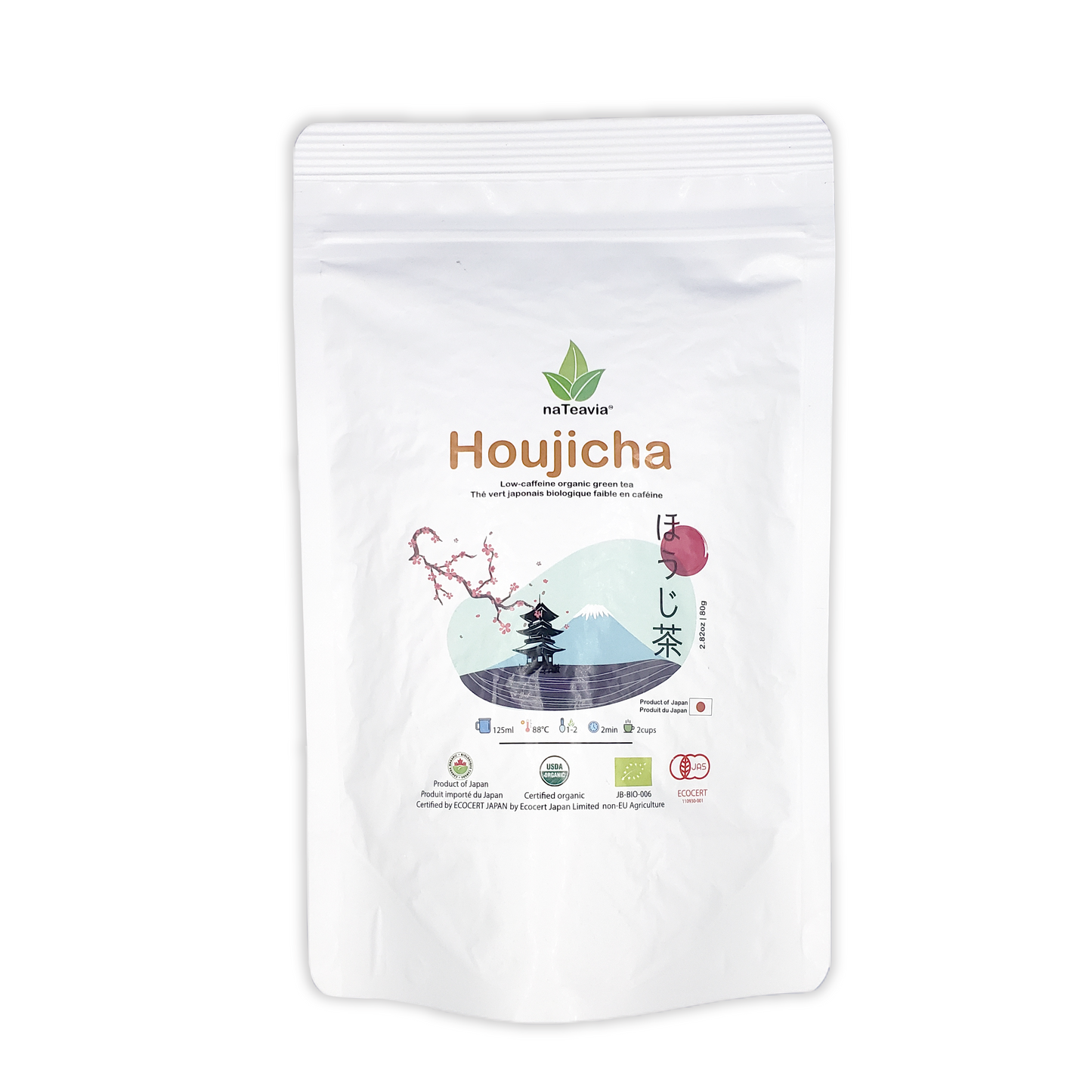 Nateavia Houjicha - Thé vert japonais torréfié doré biologique de qualité supérieure - Faible teneur en caféine - Origine japonaise authentique, de Shizuoka - 80 g