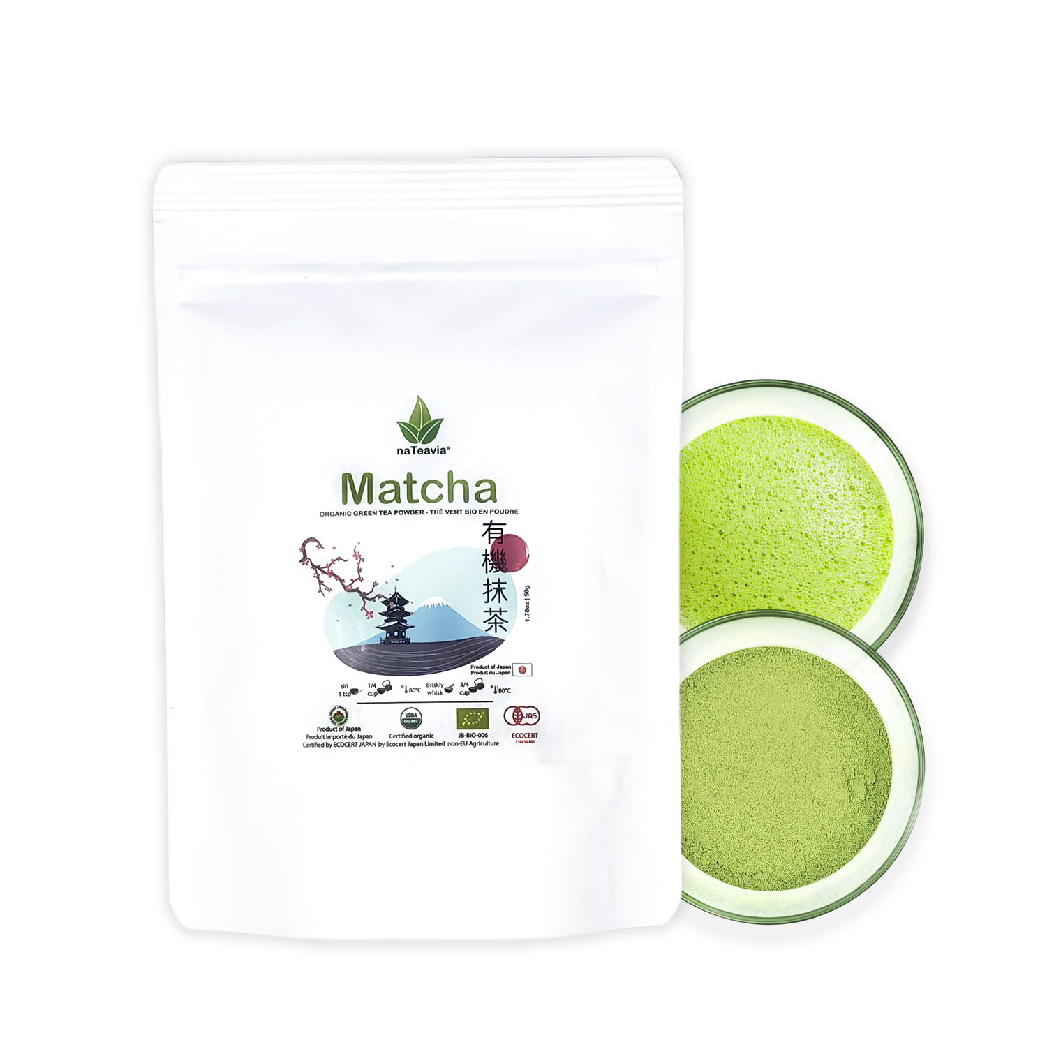 Poudre de matcha biologique japonaise – Qualité supérieure, finement moulue, onctueuse et riche en umami | Origine Uji Kyoto, 50 g – Nateavia