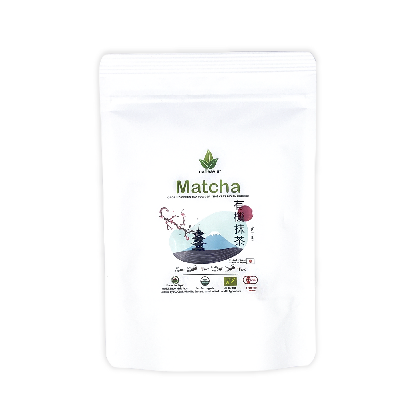 Poudre de matcha biologique japonaise – Qualité supérieure, finement moulue, onctueuse et riche en umami | Origine Uji Kyoto, 50 g – Nateavia