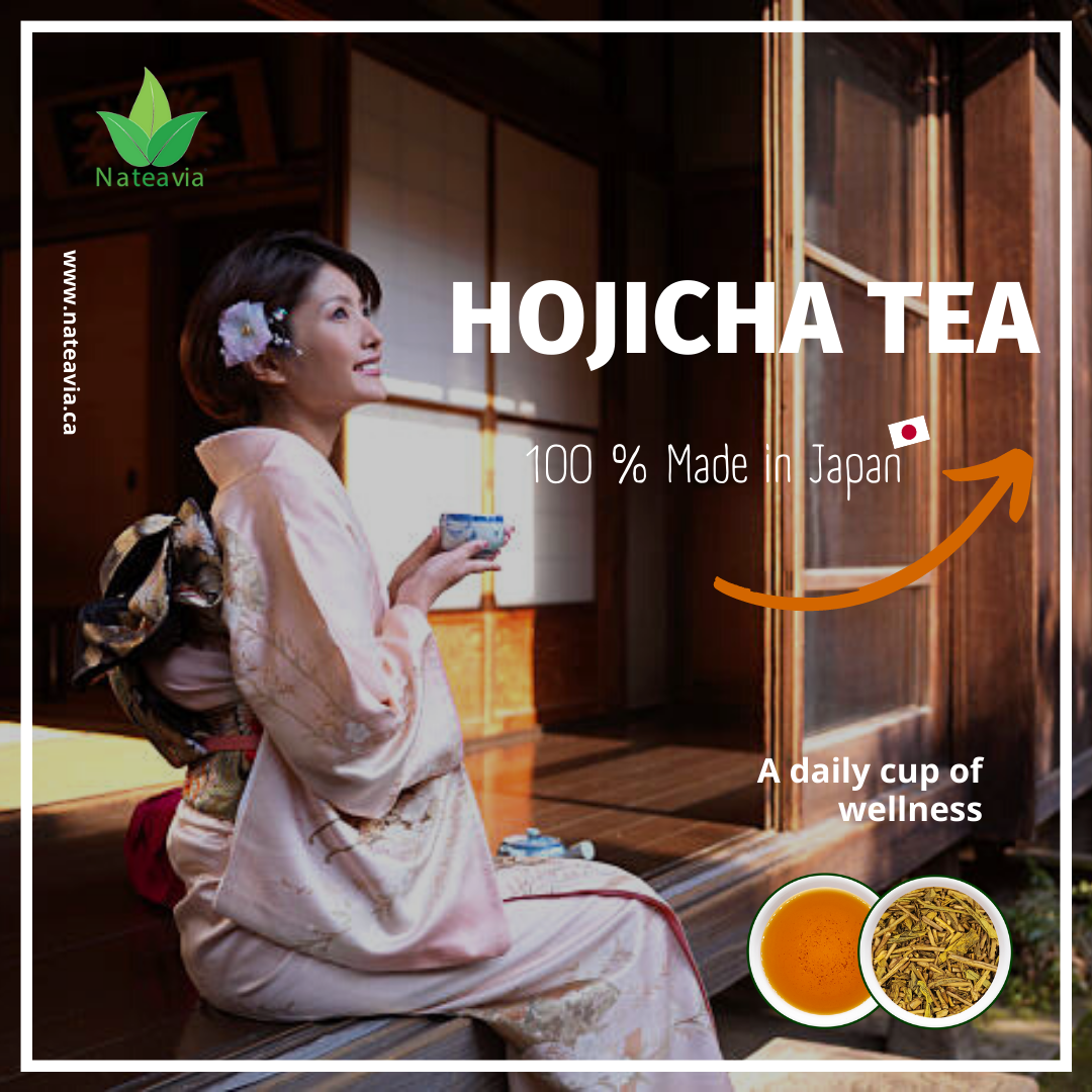 Nateavia Houjicha - Thé vert japonais torréfié doré biologique de qualité supérieure - Faible teneur en caféine - Origine japonaise authentique, de Shizuoka - 80 g