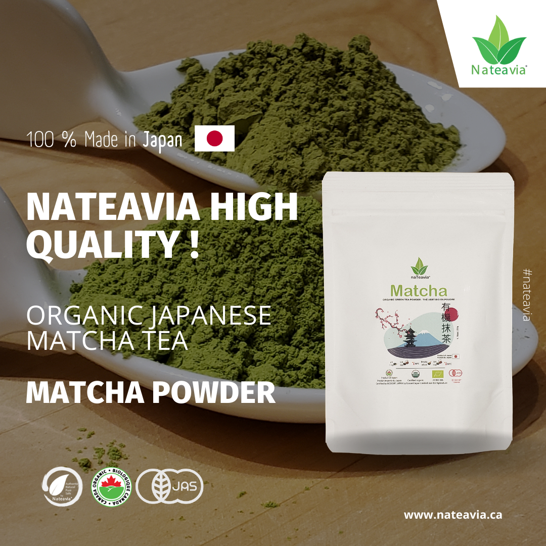 Poudre de matcha biologique japonaise – Qualité supérieure, finement moulue, onctueuse et riche en umami | Origine Uji Kyoto, 50 g – Nateavia