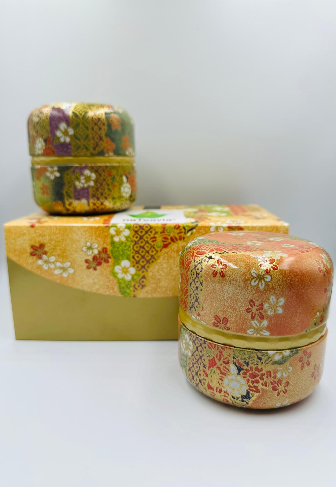 Natsume Gift Box with Organic Japanese SENCHA & BENIFUUKI Teas, Loose Leaf, Ecocert/JAS Certified, Green & Black Teas in Traditional Natsume Canisters, Authentic Shizuoka Origin, 50g Each (100g Total), by Nateavia
