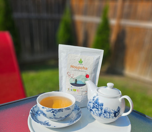 Nateavia Houjicha - Té verde tostado dorado japonés orgánico de primera calidad - Bajo contenido de cafeína - Auténtico origen japonés, de Shizuoka - 80 g