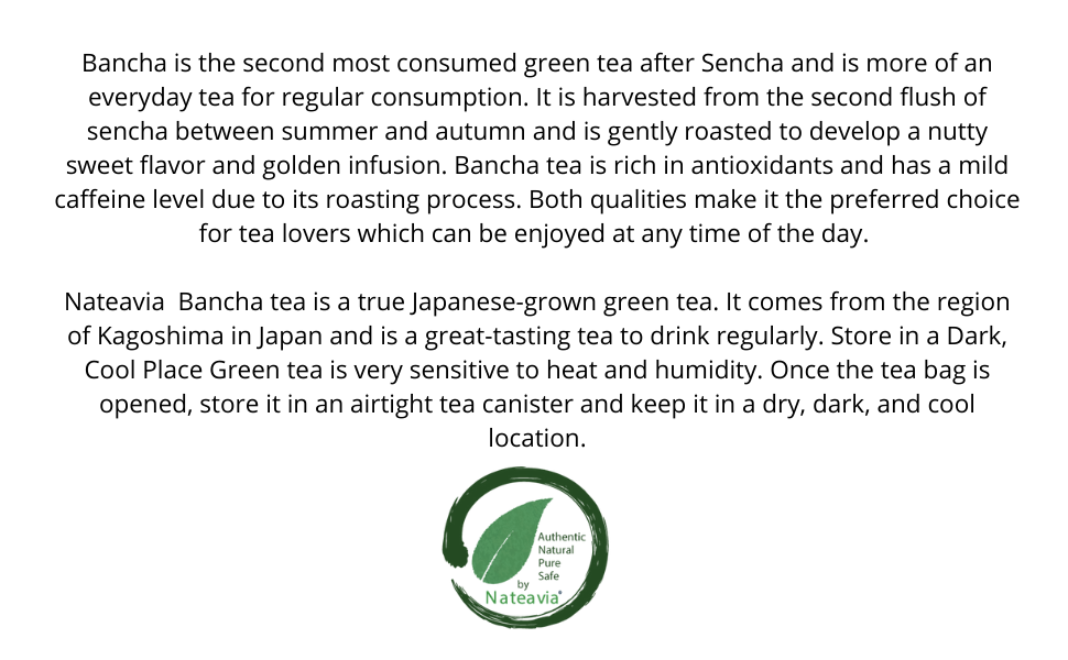 Nateavia Bancha - Organic  Japanese Loose Leaf Green Tea - Light Taste - Authentic Japanese Origin, from Kagoshima - 100g