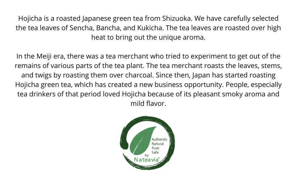 Nateavia Houjicha - Premium Organic Japanese Gold Roast Green Tea - Low-Caffeine - Authentic Japanese Origin, from Shizuoka - 80g