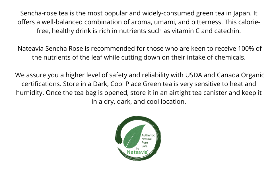 Nateavia Sencha with Rose - Organic Japanese Loose Leaf Green Tea with Rose - First Flush - Authentic Japanese Origin, from Shizuoka - 50g