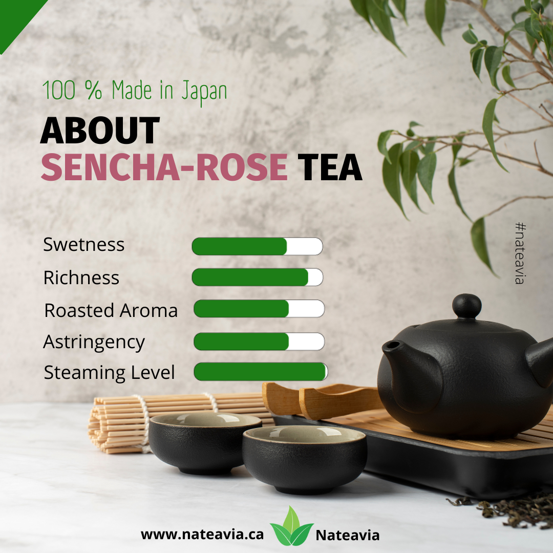 Nateavia Sencha with Rose - Organic Japanese Loose Leaf Green Tea with Rose - First Flush - Authentic Japanese Origin, from Shizuoka - 50g