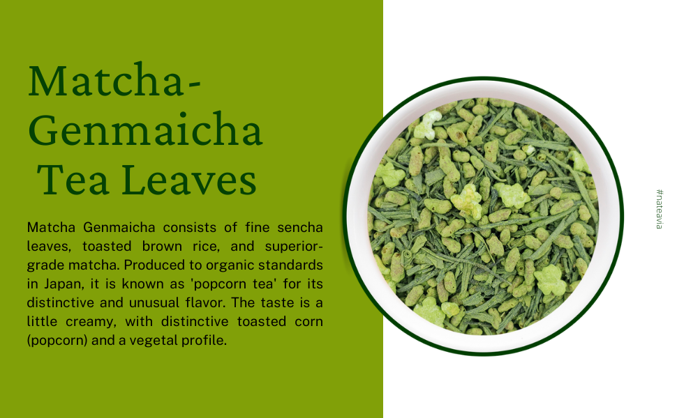 Nateavia Matcha Genmaicha - Organic Japanese fine sencha leaves, toasted brown rice and Matcha - Creamy taste - Authentic Japanese Origin - 80g