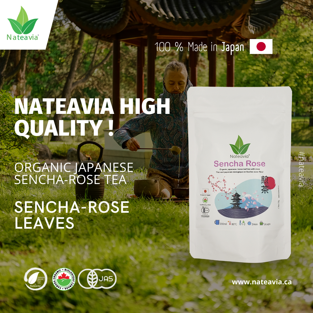 Nateavia Sencha with Rose - Organic Japanese Loose Leaf Green Tea with Rose - First Flush - Authentic Japanese Origin, from Shizuoka - 50g