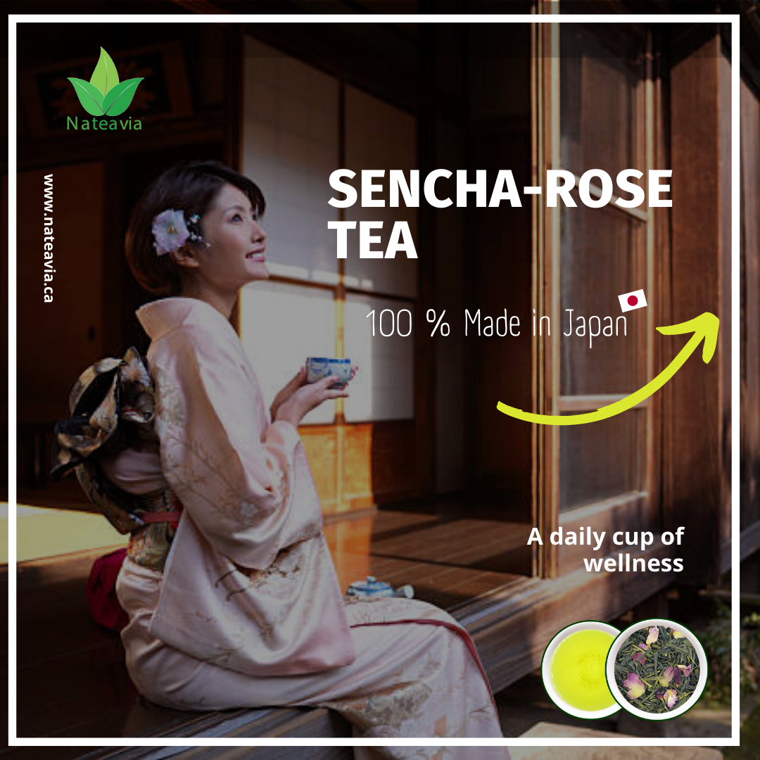 Nateavia Sencha with Rose - Organic Japanese Loose Leaf Green Tea with Rose - First Flush - Authentic Japanese Origin, from Shizuoka - 50g