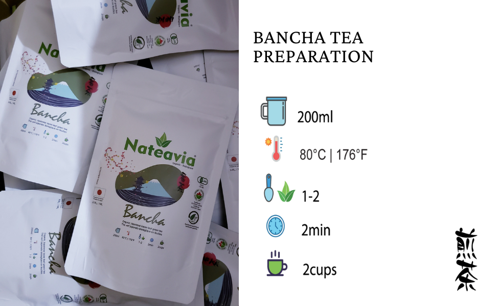 Nateavia Bancha - Organic  Japanese Loose Leaf Green Tea - Light Taste - Authentic Japanese Origin, from Kagoshima - 100g