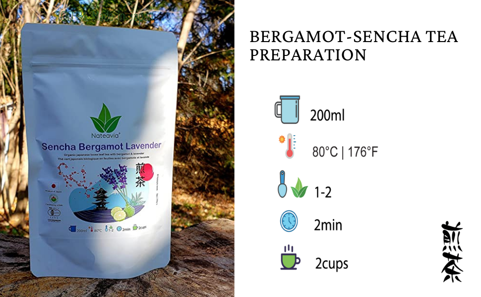 Nateavia Sencha with Bergamot - Organic Japanese Loose Leaf Green Tea with Bergamot - First Flush - Authentic Japanese Origin, from Shizuoka - 50g