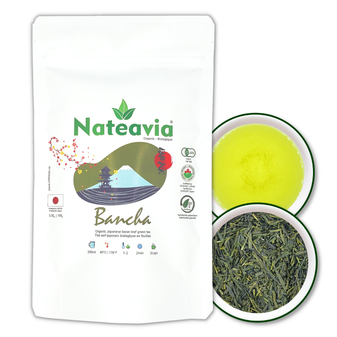 Nateavia Bancha - Organic  Japanese Loose Leaf Green Tea - Light Taste - Authentic Japanese Origin, from Kagoshima - 100g