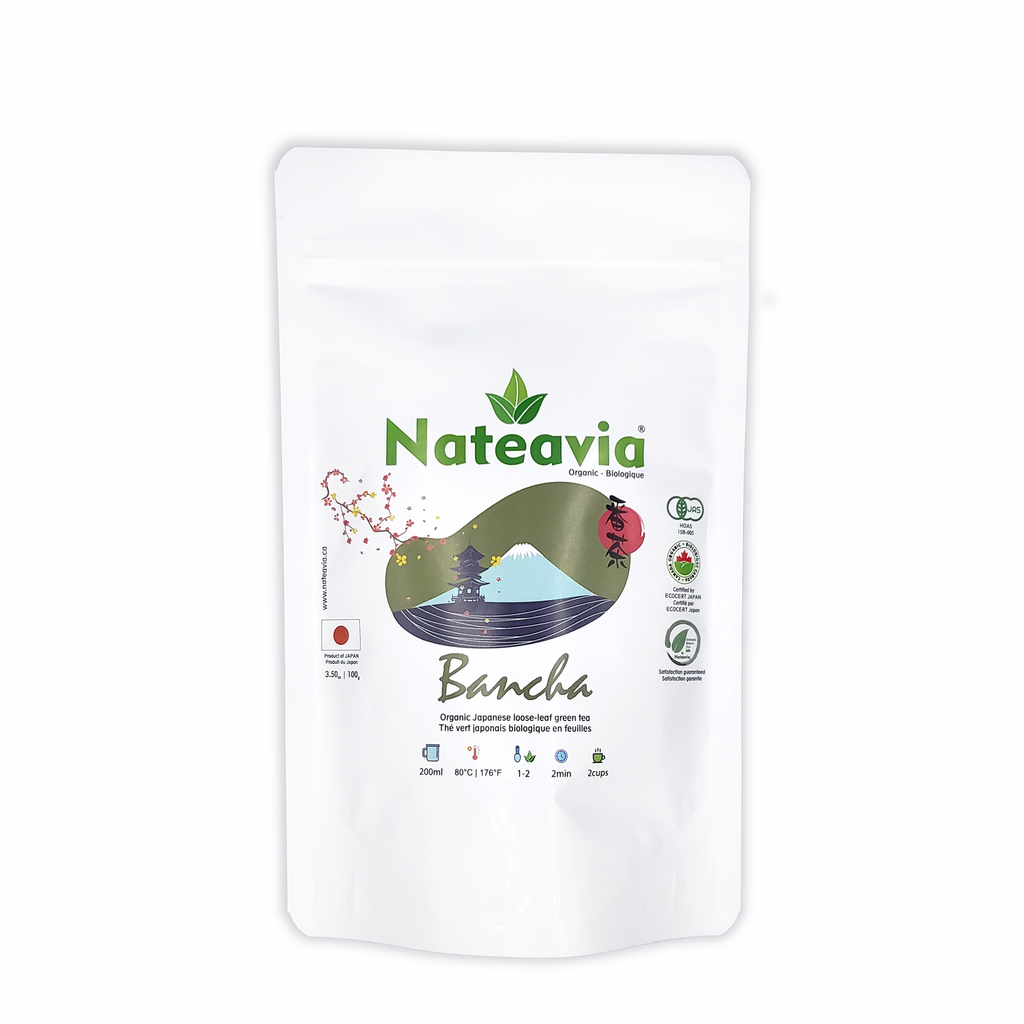 Nateavia Bancha - Organic  Japanese Loose Leaf Green Tea - Light Taste - Authentic Japanese Origin, from Kagoshima - 100g