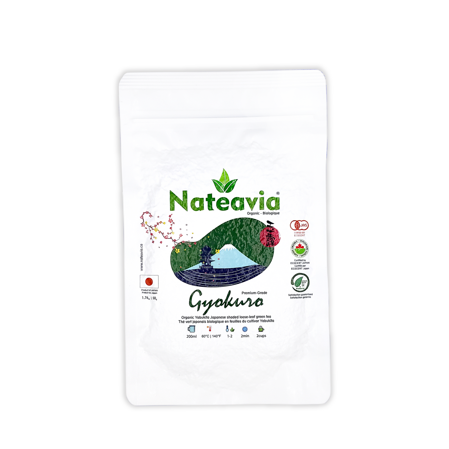 Nateavia Gyokuro Yabukita - Premium Organic Japanese Loose Leaf Green Tea - Smooth, Mild - Authentic Japanese Origin, from Shizuoka  - 50g