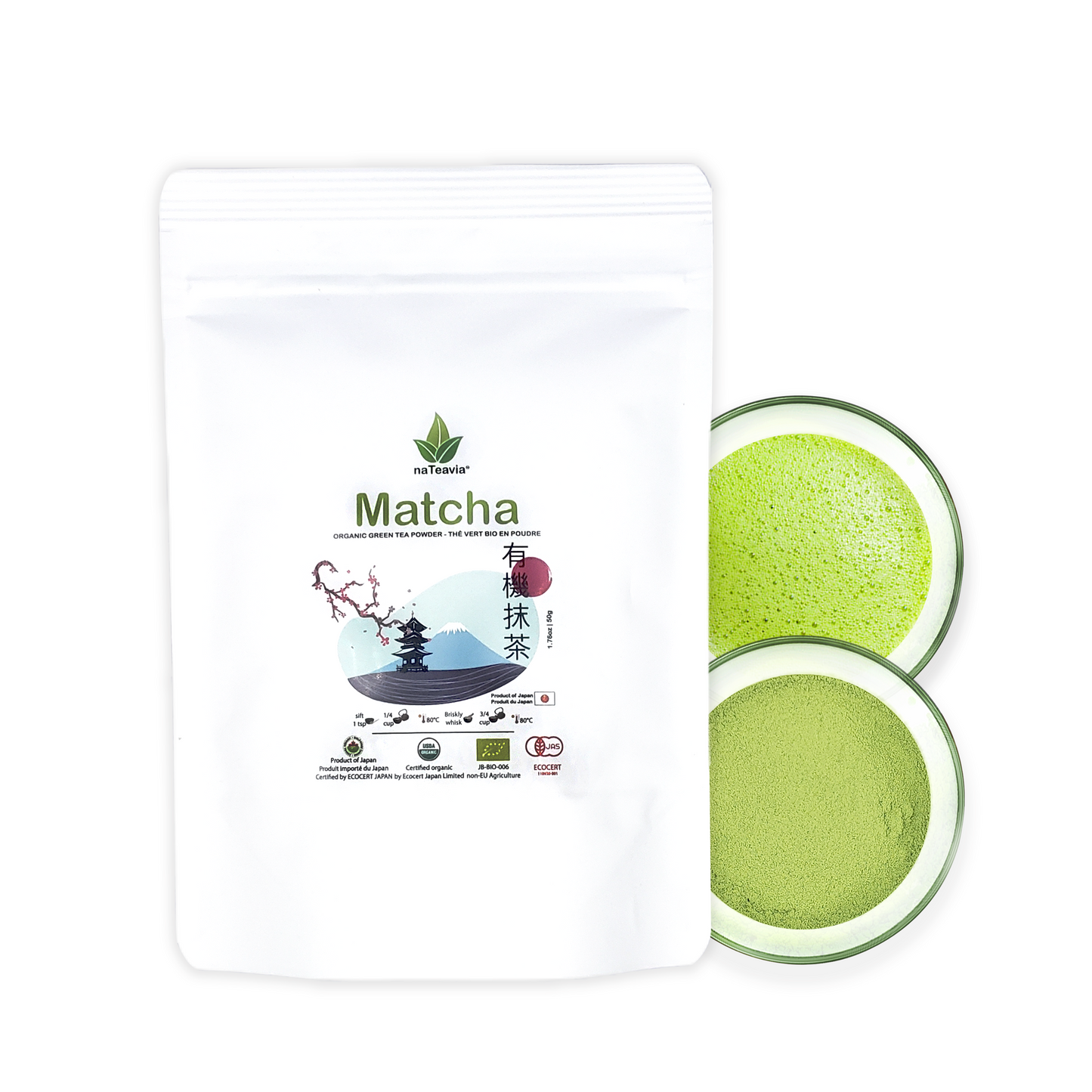 Nateavia Matcha - Premium Grade Japanese Green Tea Matcha Powder - 100% Pure Organic Unsweetened - Authentic Japanese Origin, from Uji-Kyoto- 50g