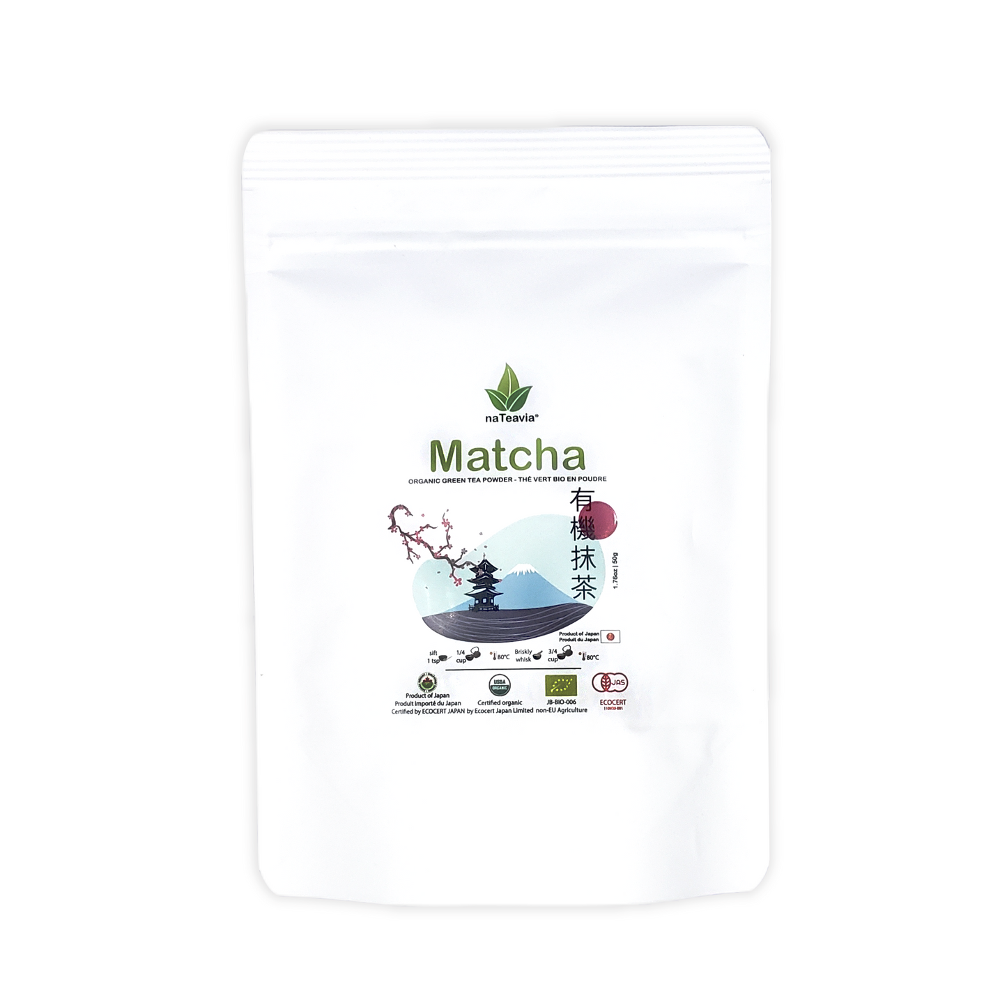 Nateavia Matcha - Premium Grade Japanese Green Tea Matcha Powder - 100% Pure Organic Unsweetened - Authentic Japanese Origin, from Uji-Kyoto- 50g