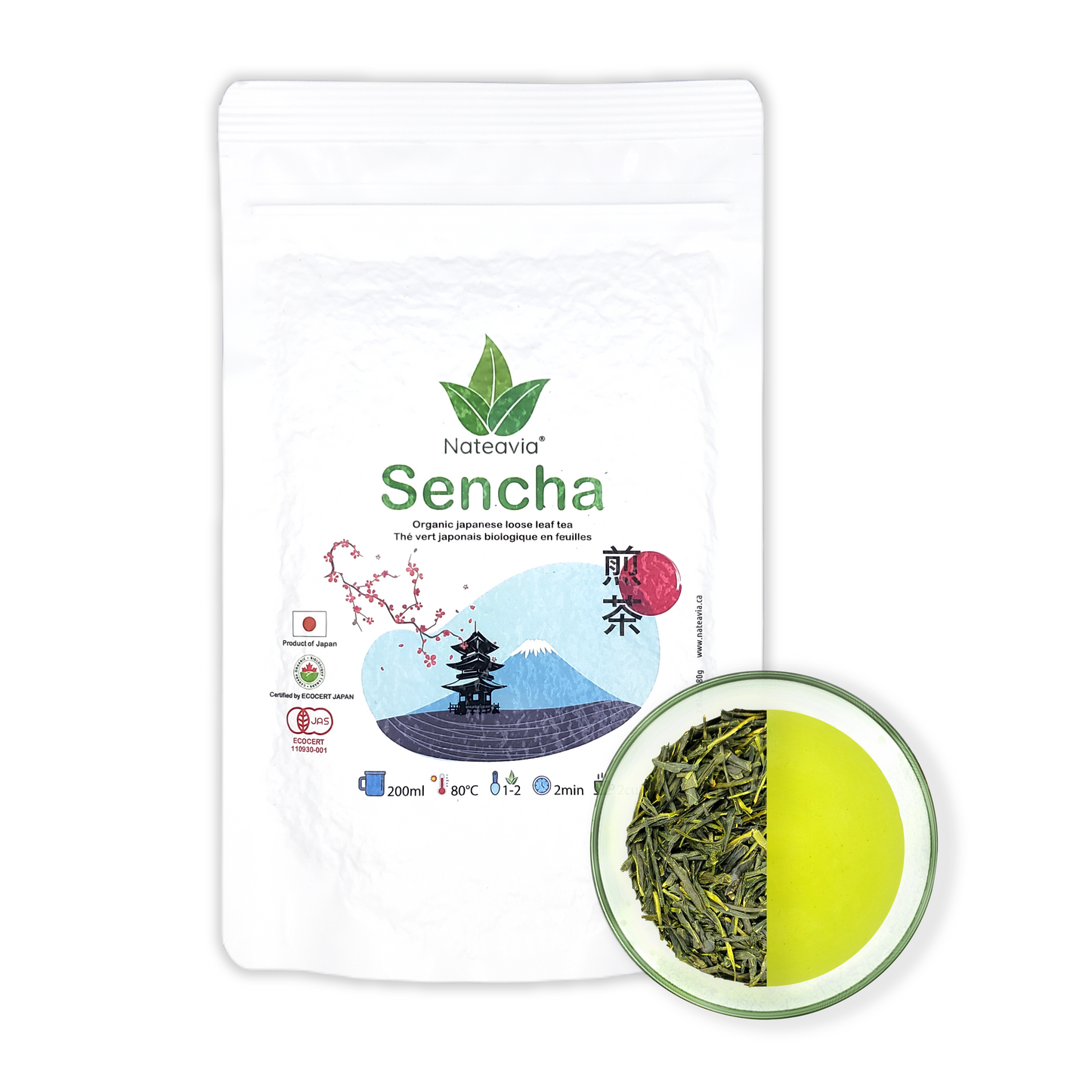 Nateavia Sencha Yabukita - Organic Japanese Loose Leaf Green Tea - First Flush - Authentic Japanese Origin, from Shizuoka - 80g