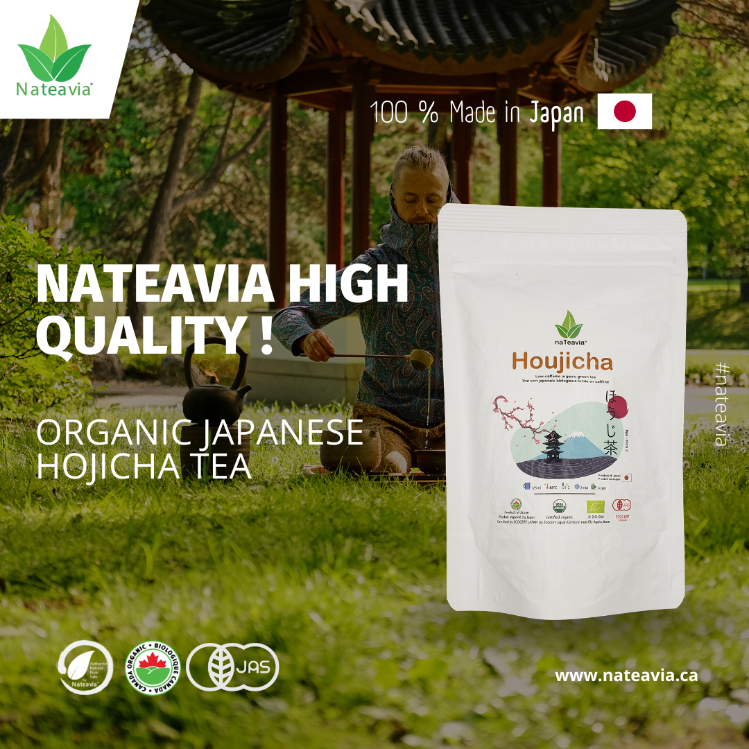 Nateavia Houjicha - Premium Organic Japanese Gold Roast Green Tea - Low-Caffeine - Authentic Japanese Origin, from Shizuoka - 80g